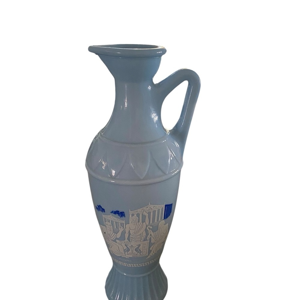 vintage 60s  Jim Beam Grecian Urn Greek Philosophers Decanter, blue milk glass